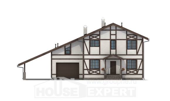 250-002-Л Проект двухэтажного дома с мансардой и гаражом, уютный загородный дом из кирпича, Астрахань