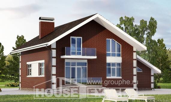 180-001-Л Проект двухэтажного дома мансардой и гаражом, компактный коттедж из пеноблока, Астрахань