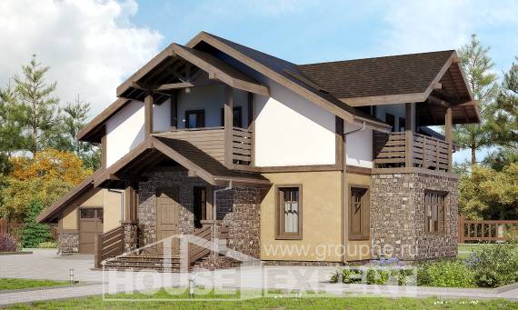 180-011-Л Проект двухэтажного дома мансардный этаж и гаражом, красивый коттедж из бризолита, Ахтубинск