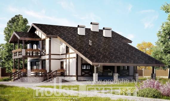 250-002-Л Проект двухэтажного дома с мансардой и гаражом, красивый коттедж из кирпича Астрахань, House Expert
