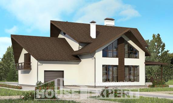 300-002-П Проект двухэтажного дома мансардой, гараж, просторный коттедж из блока, Астрахань