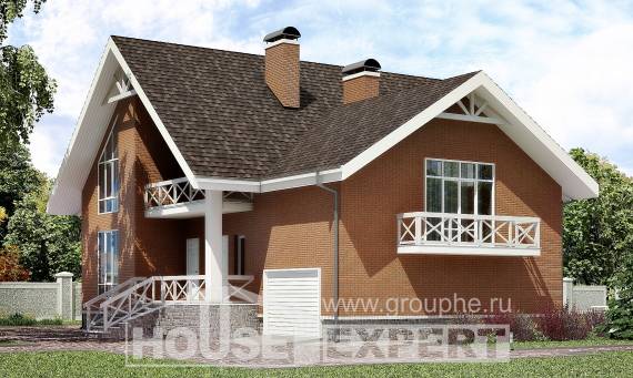 215-001-П Проект двухэтажного дома мансардой, гараж, уютный дом из блока, Ахтубинск
