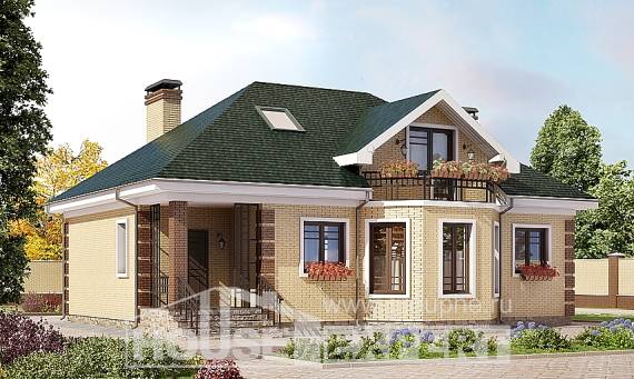 150-013-Л Проект двухэтажного дома мансардный этаж, бюджетный загородный дом из кирпича, Астрахань