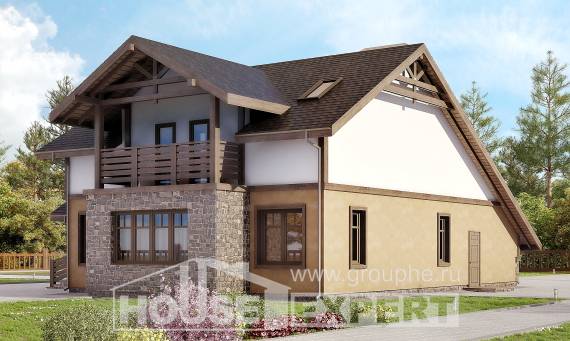 180-011-Л Проект двухэтажного дома с мансардой, гараж, классический загородный дом из блока, Астрахань