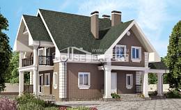 140-003-П Проект двухэтажного дома с мансардой, гараж, экономичный загородный дом из керамзитобетонных блоков, Ахтубинск