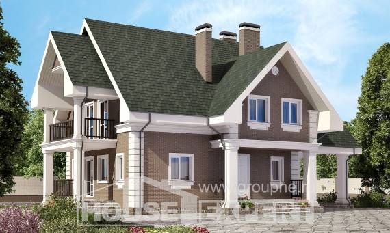 140-003-П Проект двухэтажного дома с мансардой, гараж, недорогой коттедж из блока Ахтубинск, House Expert
