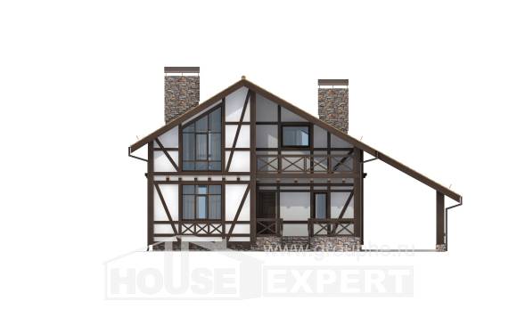 155-002-П Проект двухэтажного дома с мансардой, гараж, недорогой домик из керамзитобетонных блоков, Ахтубинск