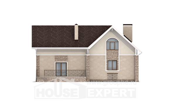 150-012-Л Проект двухэтажного дома с мансардным этажом, уютный загородный дом из поризованных блоков, Астрахань